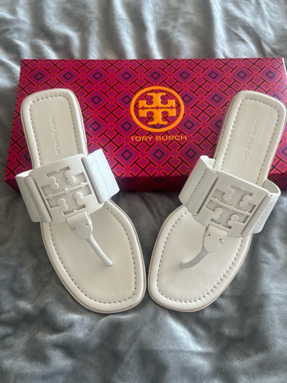 Tory Burch White Miller Logo Thong Sandals